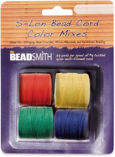 Miniatura 101 de The Beadsmith S-Lon Cordón para Cuentas – Cordón de Nylon Torcido de 0.5 mm para Ensartar, Paquete de 4, Mezcla de Neutrales Fríos, TEX210, 77