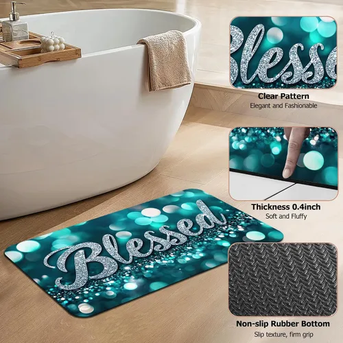 Miniatura 4 de Tapete de baño antideslizante, decoración de baño con purpurina bendita, tapete de baño plateado de diatomeas de secado rápido, absorbente, alfombra