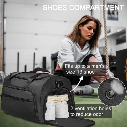 Miniatura 9 de Bolsa de gimnasio para hombres y mujeres, pequeña bolsa deportiva con bolsillo húmedo y compartimento para zapatos, bolsa de lona resistente al agua