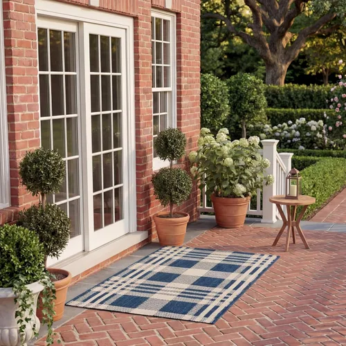 Miniatura 96 de SAFAVIEH Alfombra Lavable para Exteriores Colección Courtyard - 2'3" x 4', Beige y Azul, Patrón a Cuadros, No Desprende Pelusa y Fácil Limpieza