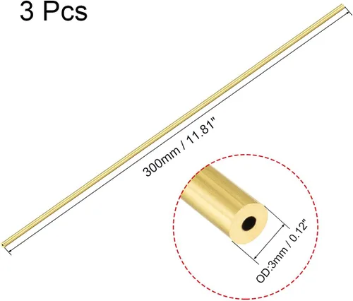 Miniatura 2 de uxcell Tubo redondo de latón, 11.811 in de longitud 0.118 in de diámetro exterior de 0.039 in de grosor de pared, tubo recto sin costuras, 3 piezas