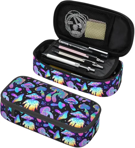 Miniatura 24 de Estuche organizador retro hippie de los años 70 con diseño de hongos florales de gran capacidad, papelería con cremallera, suministros escolares