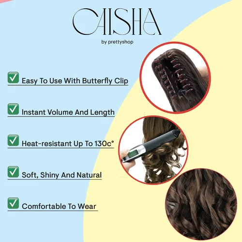 Miniatura 8 de PRETTYSHOP - Extensión de cabello rizado voluminoso, cola de caballo de 14 pulgadas con clip, resistente al calor