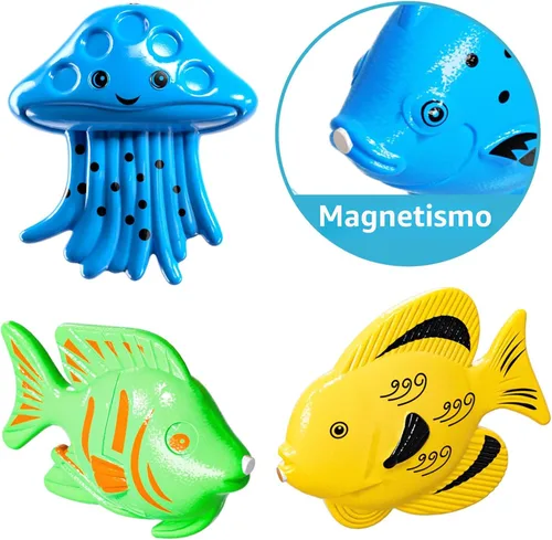 Miniatura 6 de TEMI - Juego de pesca para niños de 3, 4, 5, 6, 7, 8 años, juego de baño con 51 peces para niños pequeños, juguete con caña magnética y red