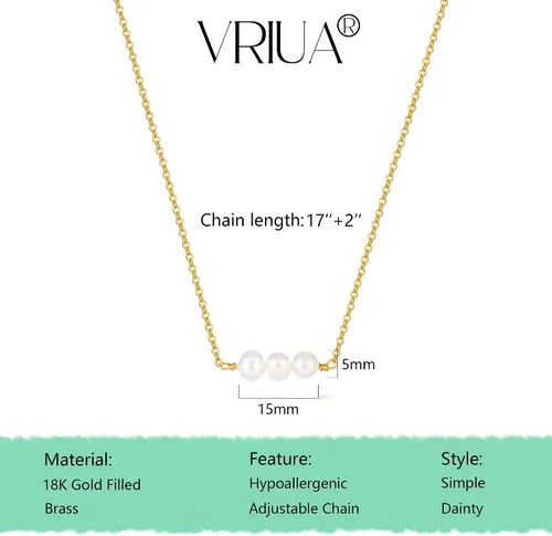 Miniatura 4 de VRIUA Pearl Necklaces for Women 14k Gold Plated Dainty Pearl Necklace Simple Gold Pearl Necklace Everyday Minimalist Necklaces for Women