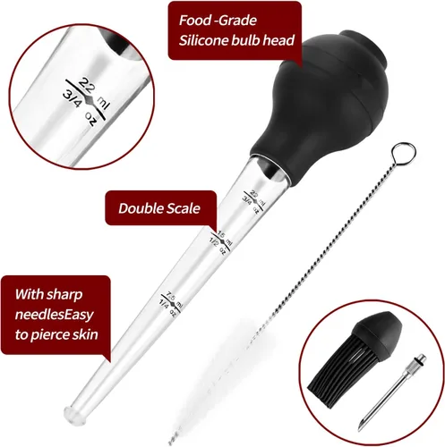 Miniatura 2 de DIMESHY Baster de Pavo de Grado Alimentario para Cocinar y Untar, Bombilla Redonda Desmontable, Baster para Cocinar Bueno para Carne de Aves de Negro