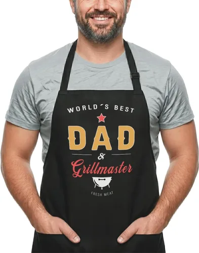 Miniatura 12 de Divertidos delantales de cocina – Delantal ajustable para barbacoa de chef – 2 bolsillos y correas extralargas