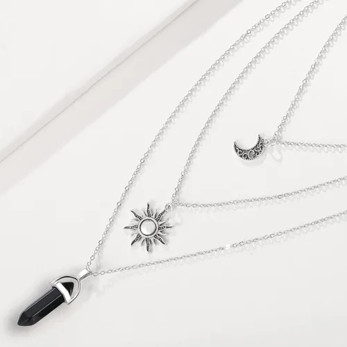Miniatura 6 de Collar gótico de sol y luna para mujer, collares con colgante de cristal, accesorios Y2K, collar de luna creciente en capas para mujer, collar