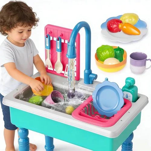 Doloowee - Juguetes de fregadero de cocina con cambio de color, juguete de lavavajillas eléctrico para jugar con agua corriente para niños de 3 a 5