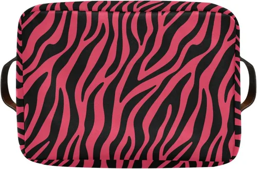 Miniatura 9 de Pink Zebra Print Pattern storage bins basket with Handles, toy storage, toy storage organizer, toy basket 14.2x10.2x8.3 IN