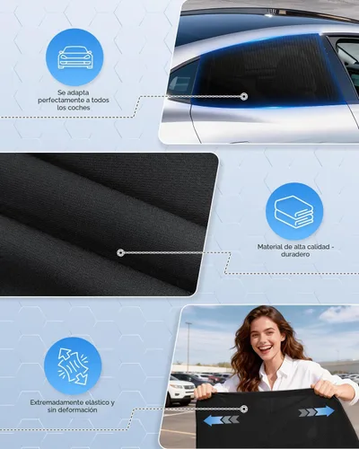 Miniatura 6 de PEMOTech - Parasol para ventana de coche (2 pack) - Certificado, parasol para ventana lateral del coche, protección UV, transpirable, de spandex