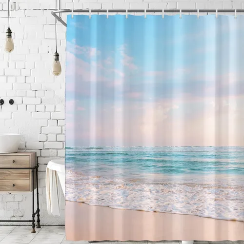 Miniatura 19 de Cortina de Ducha Pequeña de Cabina para RV de Medio Tamaño Océano Playa Costera Seaside para Baño 36A*72A Pulgadas Náutica Verano Playera Decoración