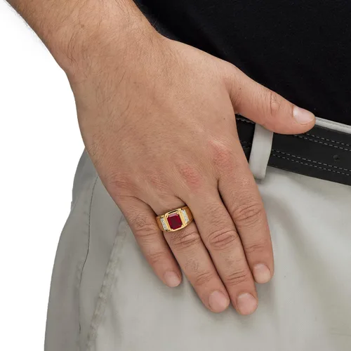 Miniatura 3 de Palm Beach Jewelry Men's Yellow Gold-plated Emerald Cut Genuine Red Garnet and Diamond Accent Ring Sizes 8-16