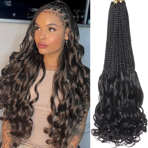 Miniatura 21 de COOKOO 10 pulgadas, 9 paquetes (135 hebras), trenzas de ganchillo rizadas francesas negras, trenzas de ganchillo negras con extremos ondulados