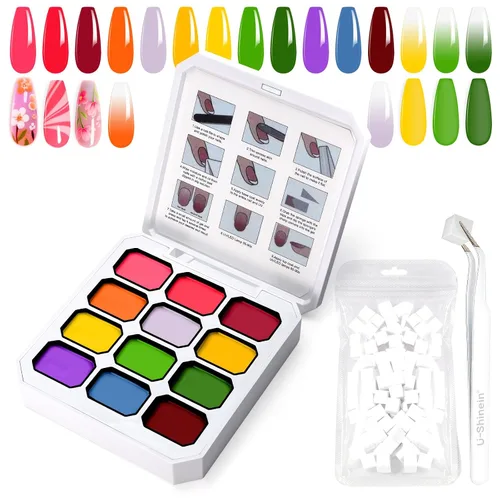 Miniatura 25 de Gel de Pintura con Degradado, 12 Colores Brillantes de Esmalte de Uñas en Gel Ombré para Uñas con Pigmento Pat Aura, Manicura Francesa DIY, Arte