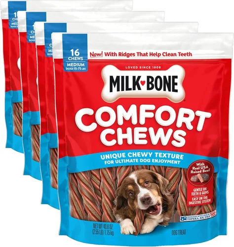 Miniatura 12 de Milk-Bone Mini Comfort Chews, golosinas para perros sin piel cruda con textura masticable única y carne de res real, 6 mini golosinas (paquete de 5)