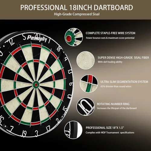 Miniatura 2 de Juego de tablero de dardos Pennpliy con cerdas, tablero de dardos profesional de 45,7 cm con 6 dardos de 18 g para exterior, tablero de dardos