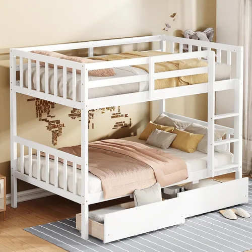 Miniatura 16 de Litera individual sobre individual con 2 cajones de almacenamiento, convertible en 2 camas (cama de plataforma y cama alta junior), cabecera