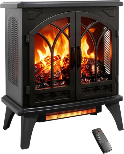 Chimenea eléctrica de 24 pulgadas, calentador independiente con llama realista, control remoto, temporizador, brillo ajustable, termostato,