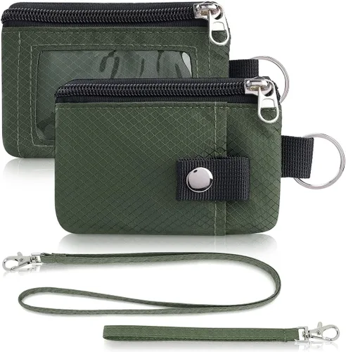 Miniatura 53 de Artpaxy Cartera minimalista para hombres y mujeres, llavero con bloqueo RFID, con cremallera, pequeña cartera con ventana de identificación, 2
