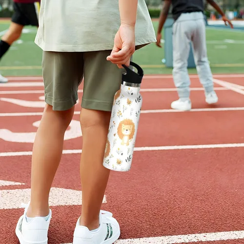 Miniatura 5 de Botella de agua aislada con popote Kawaii Lion White de doble pared aislada al vacío ligera para deportes, gimnasio, viajes al aire libre, escuela 01