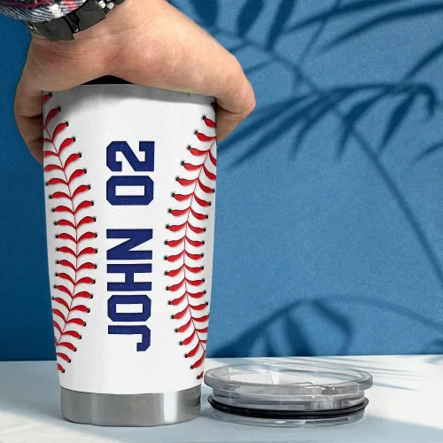 Miniatura 3 de Vaso de béisbol personalizado, nombre personalizado de 20 onzas, 30 onzas con tapa, regalo para jugadores, hijo, marido, fanático, partidos