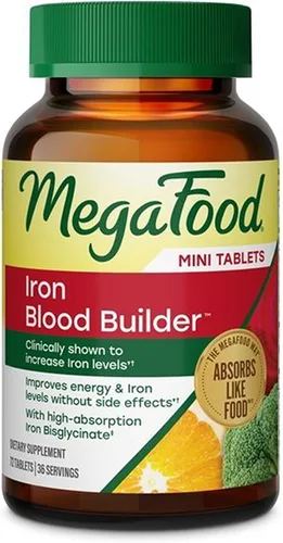 MegaFood Suplemento de hierro constructor de sangre para mujeres y hombres, aumenta los niveles de hierro sin efectos secundarios, mejora los