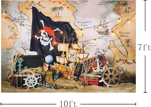 Miniatura 4 de MEHOFOND Fondo de fotos de mapa del tesoro pirata de 7 x 5 pies para niños, isla de cumpleaños, mapa del tesoro, decoración de fiesta de cumpleaños