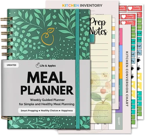 Miniatura 9 de Life & Apples Agenda de comidas con lista de comestibles – Menú semanal sin fecha y cuaderno de preparación de comidas para mujeres y hombres, Oro