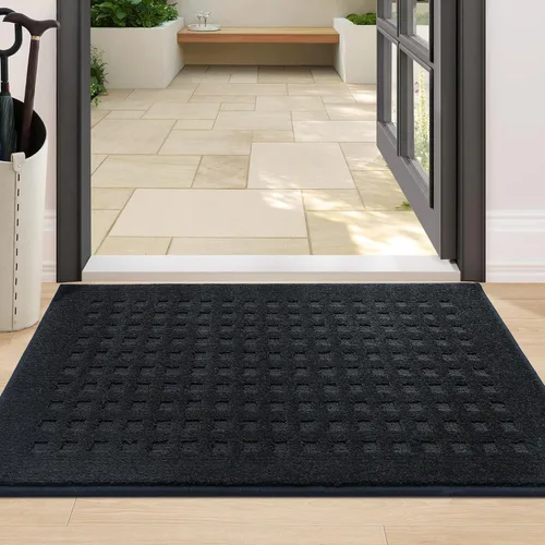 Miniatura 12 de BEQHAUSE Tapetes para puerta de 20 x 32 pulgadas, tapete antideslizante de punto gofre, de perfil bajo, resistente a la suciedad y absorbente, Beige