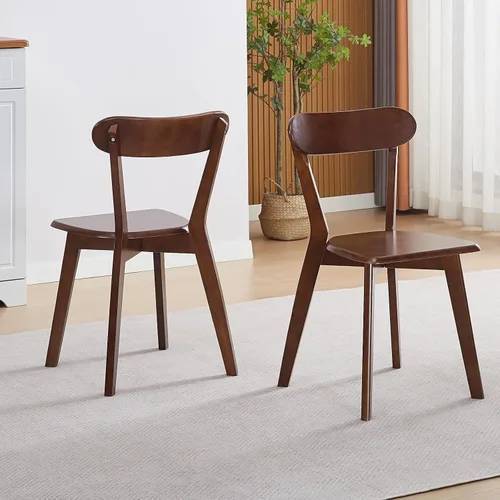Miniatura 22 de Juego de 4 sillas de comedor tapizadas de madera maciza con asiento marrón acolchado de piel sintética para el hogar, cocina, sala de estar, comedor