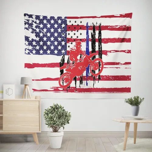 Miniatura 4 de Tapiz de bandera de motocross para colgar en la pared, diseño de bandera de grunge, tapiz deportivo de pared para dormitorio, sala de estar, hogar