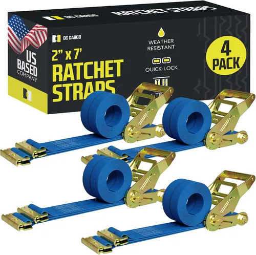 Miniatura 20 de Correas de Trinquete E Track para Sujeción de Carga, (Paquete de 2) 2 x 7 Correas de Trinquete Azules de Servicio Pesado, Correa de Trinquete