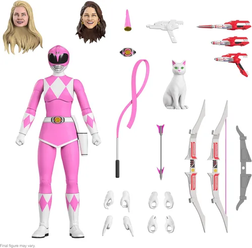 Super7 ULTIMATES! Mighty Morphin Power Rangers Pink Ranger - Figura de acción de 7" de Power Rangers con accesorios, coleccionables del programa de