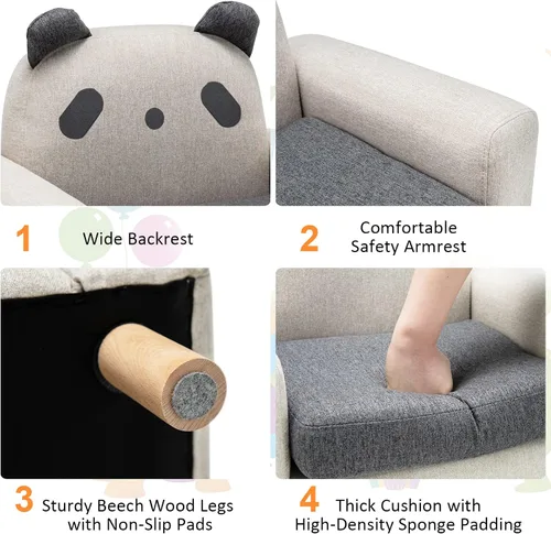 Miniatura 6 de Costzon Sofá para niños, sofá de dibujos animados para niños con marco de madera maciza, cojín grueso, sillón infantil para sala de juegos, jardín