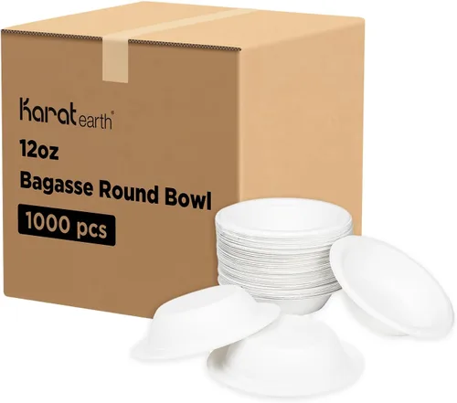 Miniatura 2 de KARAT EARTH KE-BBR12-1C PFAS - Cuenco redondo desechable compostable ecológico de 12 onzas, 1 compartimento, color blanco, caja de 1000