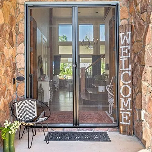 Miniatura 7 de Genius Cool - Puerta mosquitera retráctil para puertas francesas (doble), corta de 78 pulgadas de altura, color negro, fácil de instalar, puertas