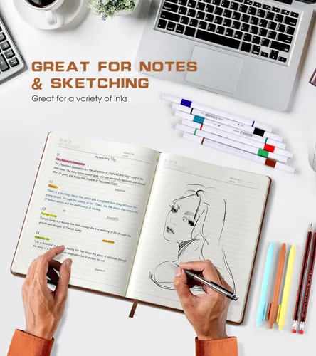 Miniatura 5 de Biuwory Cuaderno diario con líneas para mujeres y hombres, 256 páginas, tamaño A5, de cuero de tapa dura para escribir, viajes, negocios, trabajo