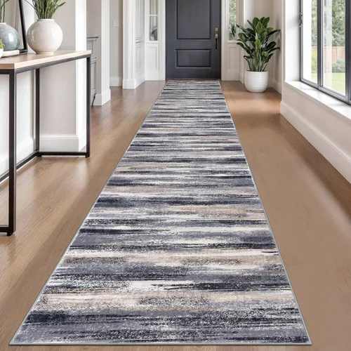 Miniatura 89 de Lansny Alfombra moderna abstracta de 2 x 5 pies, color negro, gris, blanco, lavable, alfombra de entrada para cocina, alfombra antideslizante suave
