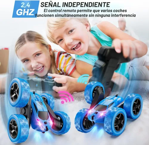 Miniatura 3 de QUNREDA Coche de control remoto, juguetes de autos RC para niños de 6 a 12 años, auto de acrobacias 4WD con luces LED y giros de 360°, 2.4GHz, 1-azul