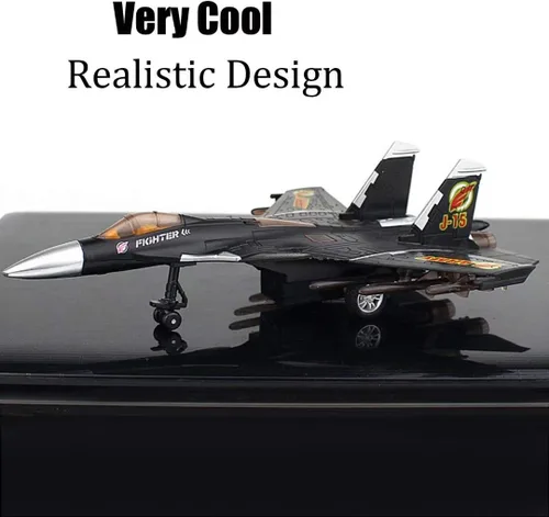 Miniatura 3 de QIAONIUNIU Avión de juguete modelo aviones de aleación tire hacia atrás luchador para niños con luces intermitentes, sonido de jet real (negro)