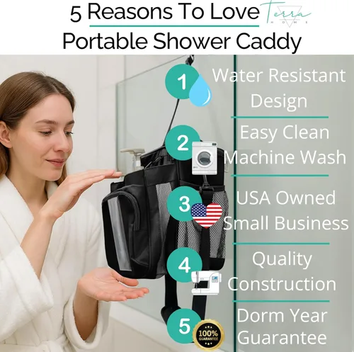 Miniatura 3 de TERRA HOME Bolsa portátil XL para ducha, artículos esenciales para la habitación del dormitorio universitario para hombres, mujeres, estudiantes