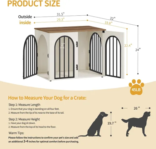 Miniatura 2 de Hzuaneri - Muebles de madera para perros de 26.8 pulgadas, jaula de interior para perros pequeños, jaulas resistentes decorativas para mascotas