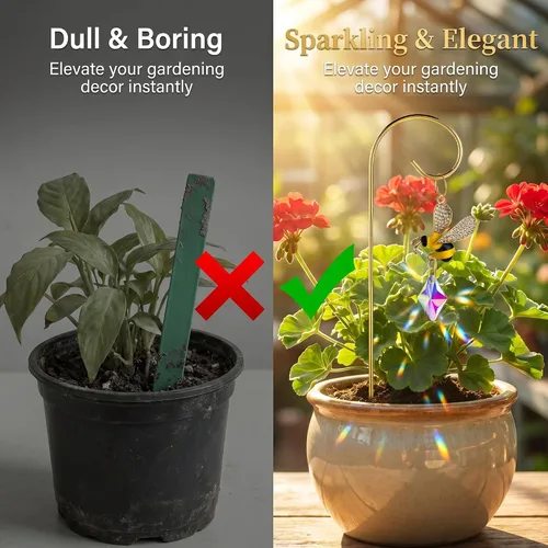 Miniatura 8 de HDCRYSTALGIFTS 4 atrapasoles de cristal de abejorro con enrejado pequeño para plantas en maceta, accesorios de enrejado para plantas