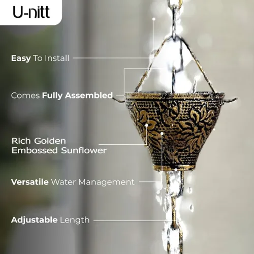Miniatura 4 de U-nitt Cadena de lluvia colección de agua para canalones, atrapador de agua de lluvia y desviador, cadenas de 8.5 pies para jardín exterior, copas