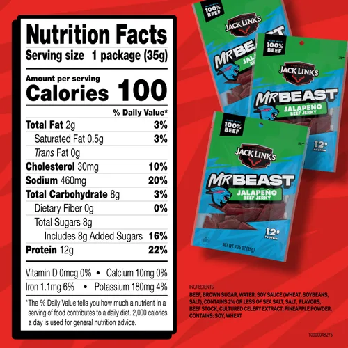 Miniatura 2 de Jack Link's - Carne vacuna seca, jalapeño, aperitivo picante, 12 g de proteína, 100 calorías, 100% carne vacuna, 94% libre de grasa, sin GMS**