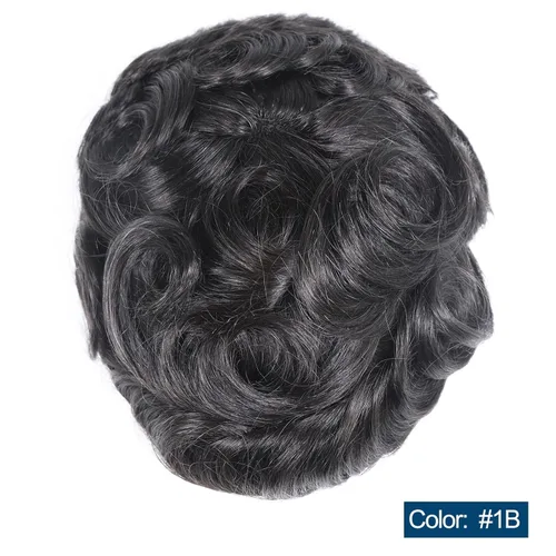 Miniatura 6 de HAPPY&CC Toupee - Piezas de cabello humano con encaje frontal suizo para hombre, parte superior fina mono con poliuretano alrededor de sistema de #1B
