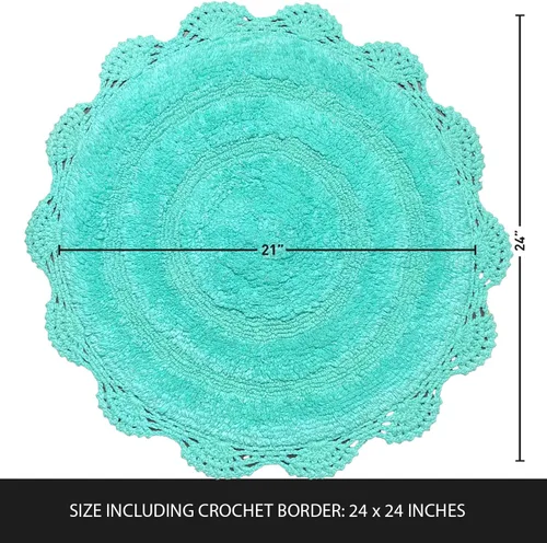 Miniatura 3 de Chardin home Alfombra de baño de ganchillo turquesa, alfombrilla de baño redonda 100% algodón con borde de ganchillo artesanal hecho a mano, 24