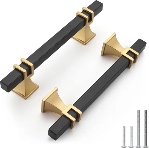 Miniatura 8 de Haliwu Paquete de 5 tiradores de gabinete con barra en T negra y dorada de 3 pulgadas, tiradores de puerta para armarios de cocina, manijas de zinc