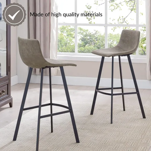 Miniatura 7 de Leick Home 10137BL/GR Taburete de bar tapizado de microfibra con base de acero, juego de 2, para encimeras de cocina elevadas, mesas altas y bares